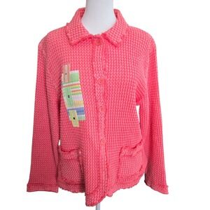 Focus Coral Pink Waffle Textured Patchwork Lightweight Jacket‎ Women's M Cottage